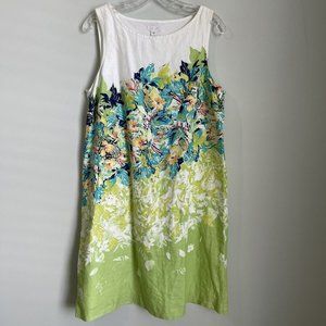 J Jill Love Linen Green Floral Sleeveless Lined Shift Dress